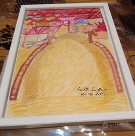 Pagliaio  con case geometriche in lontananza