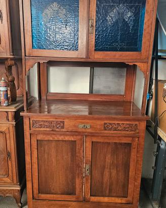 Credenza vetrinetta liberty con vetri blu