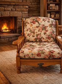 Divano anni 60 in tessuto e vero legno