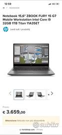 Notebook Portatile Workstation HP ZBook Fury 15 G7