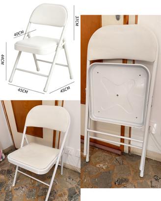 Sedia pieghevole bianca con seduta imbottita in PU