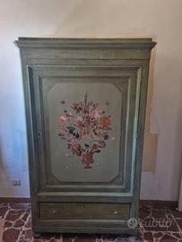 Armadio, anta singola dipinto a mano con decoupage