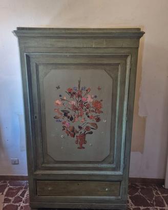 Armadio, anta singola dipinto a mano con decoupage