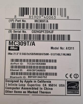  I mac 21.5 con tastiera e mouse