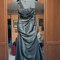 VESTITO DONNA  IN RASO DA SERA COLOR GRIGIO LUCIDO