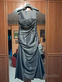 VESTITO DONNA  IN RASO DA SERA COLOR GRIGIO LUCIDO