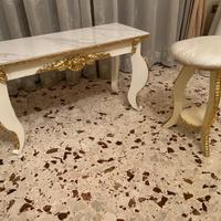 Tavolino con marmo e Pouf stile barocco bianco oro