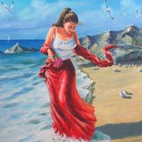 Dipinto ( passeggiata in riva al mare )