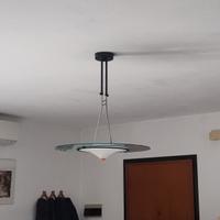 Lampadario da soffitto a disco in vetro e metallo