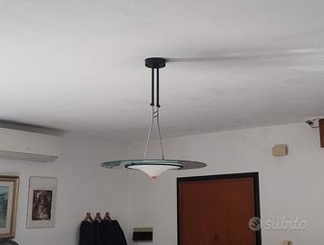 Lampadario da soffitto a disco in vetro e metallo
