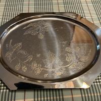 Vassoio grande da portata vintage acciaio e oro -