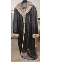 Cappotto in Pelle nero con fodera di coniglio
