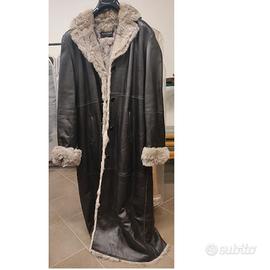 Cappotto in Pelle nero con fodera di coniglio