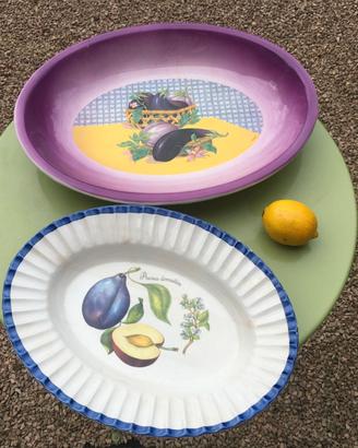 Lotto 2 Vassoi Ovali Decorati in Ceramica Italiana