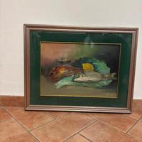 Dipinto olio su tela Natura morta con pesci