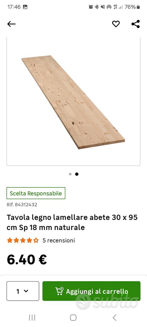 Tavola lamellare in legno di abete, 1° scelta 30 x 80 cm Sp 18 mm naturale