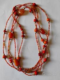collana lunga corniola arancio e agata gialla 