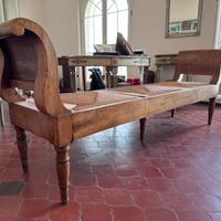 Seduta/Daybed antico in legno e paglia intrecciata