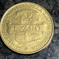 Moneta 200 lire commemorativa 1996 Guardia finanza