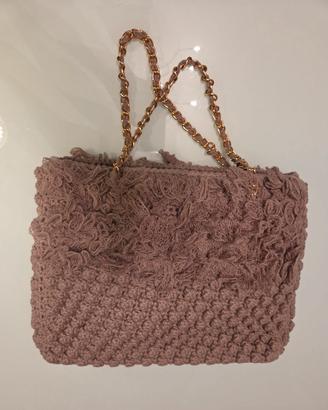 Borsa Fettuccia tortora con merletto