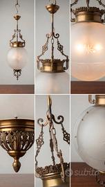 Lampadario Vintage in vetro satinato e ottone