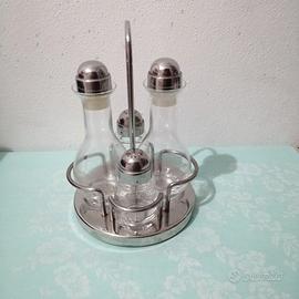 Oliera /aceto/sale e pepe in acciaio e vetro