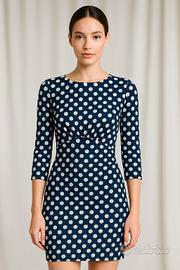 abito Zara pois bianco blu tubino taglia XS chic