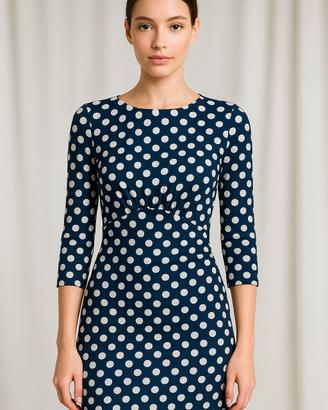 abito Zara pois bianco blu tubino taglia XS chic