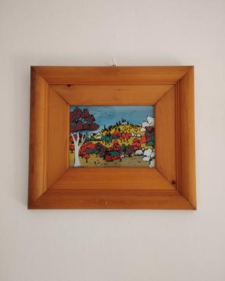 quadro arte naif - G. Kubic - Paesaggio collinare