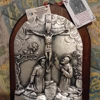 Tavolozza in legno con bassorilievo argento 925