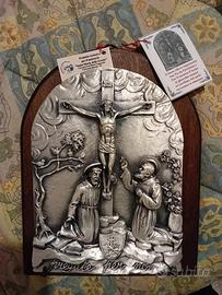 Tavolozza in legno con bassorilievo argento 925