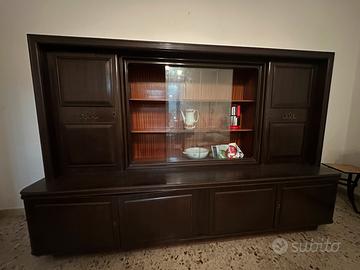 Credenza - media vintage in legno con vetrina