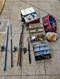 atrezzatura da pesca canne,mulinelli, e atrezzi