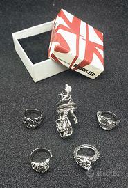 set 5 anelli stile gotico punk fantasy vintage