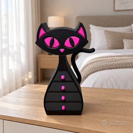 Portagioie gatto nero e fucsia con 6 scomparti