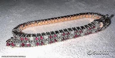 BRACCIALE TENNIS ORO ROSA 18kt. DIAMANTI E RUBINI
