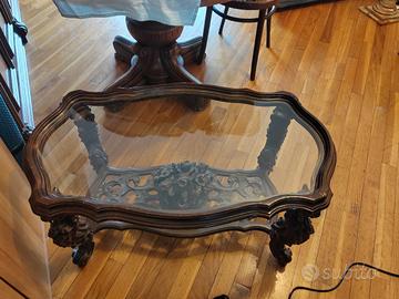 tavolino vintage legno e plexiglass