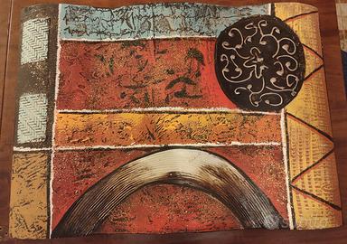 Quadro artigianale etnico astratto dipinto a mano 