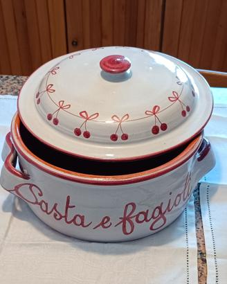 Zuppiera in ceramica con scritta e 6 ciotole