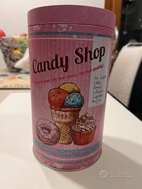 Biscottiera in latta con stampe rosa