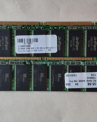 N°2 Sim Ram Pc 133 Mhz 256 MB + 64 MB  totali  320
