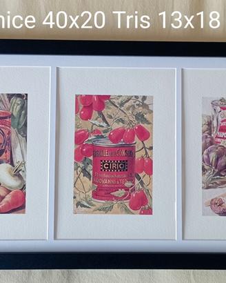 Quadro 40x20 con 3 stampe vintage Cirio  13x18 