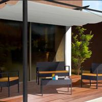 Pergola addossata ad appoggio con telo scorrevole