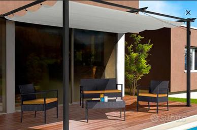 Pergola addossata ad appoggio con telo scorrevole