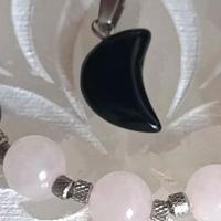 Bracciale in Onice e Quarzo Rosa + Ciondolo Luna
