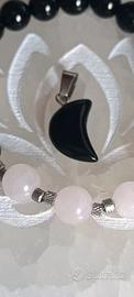 Bracciale in Onice e Quarzo Rosa + Ciondolo Luna
