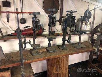 antichi trapani da banco a manovella