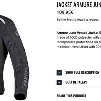 Giacca moto estiva ARMURE JUNO nera nuova Taglia L