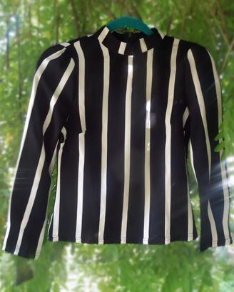 Maglia da donna bianca e nera nuova, di taglia S.