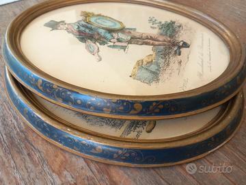 Coppia litografie di Carle Vernet in cornice ovale